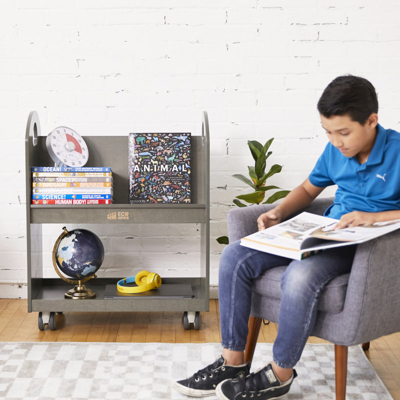 Grey Wash Birch Mobile Book Cart with Timer