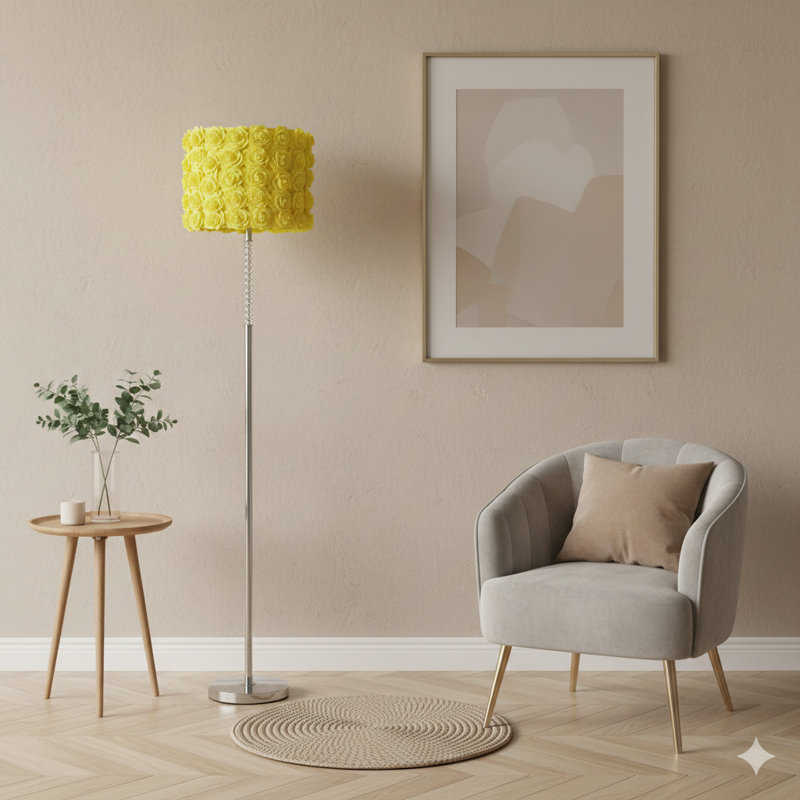 63"In Yellow Roses In Bloom Acrylic/Metal Floor Lamp