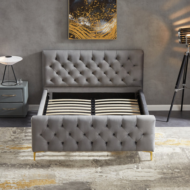 Vicennia Upholstered Platform Bed, Queen, Gray