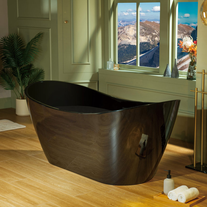 Baignoire de trempage autoportante en acrylique 67 po. X 32 po., Noir mat, Noir lustré