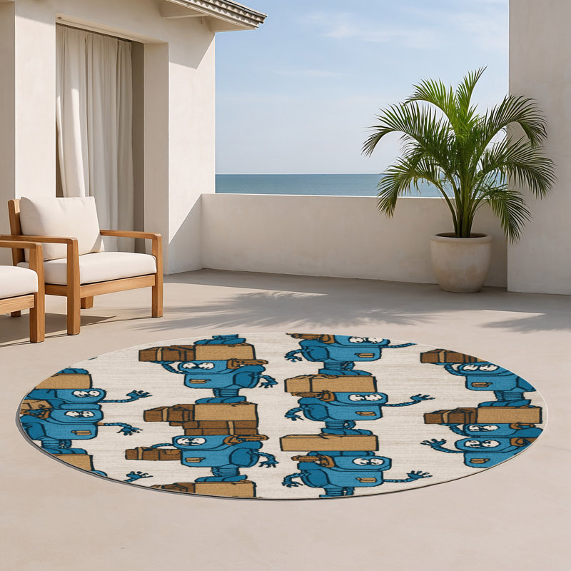 Tapis intérieur et extérieur beige Transport, Rond 5 pi