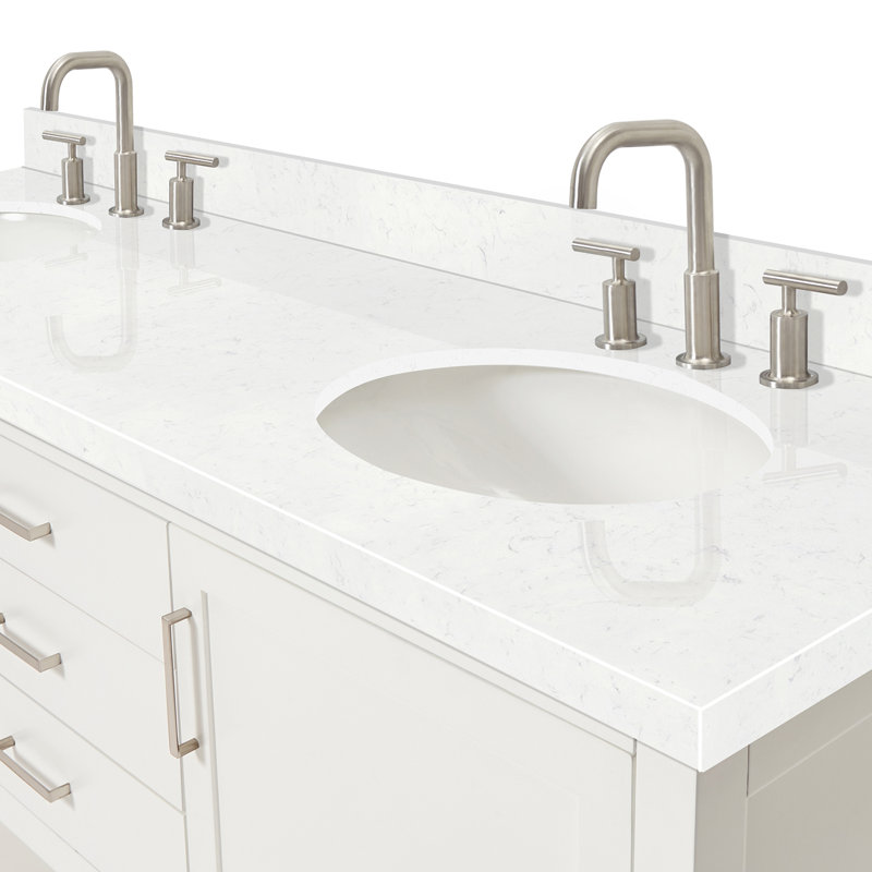 Bayhill 73'' W Double Vanity, Oval, White, Carrara White Quartz