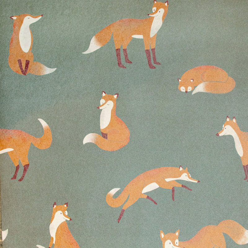 Rouleau de papier peint à motif de renards lisses et brillants Great Kids Collection, Vert foncé