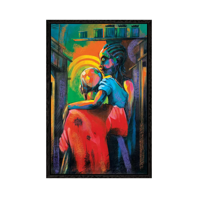 Moments Together by Akintayo Akintobi - Painting on Canvas, 66.04cm H x 45.72cm W x 3.81cm D, Black Framed