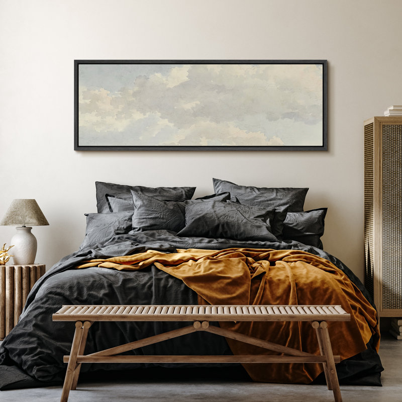 «Greenish Grey Clouds Minimal Modern Relax Calm Extra Large», reproduction d'art sur toile encadrée, H 20 po x l 60 po