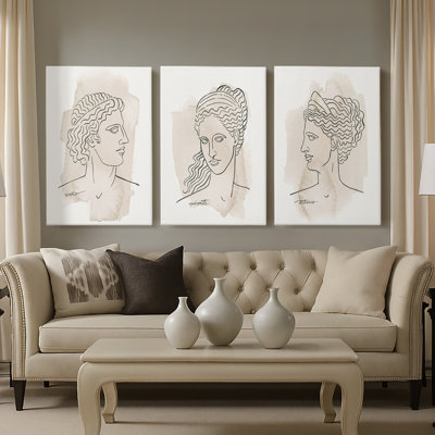 Greek Busts IV  -Custom Wrapped Gallery Canvas - 3 Pieces