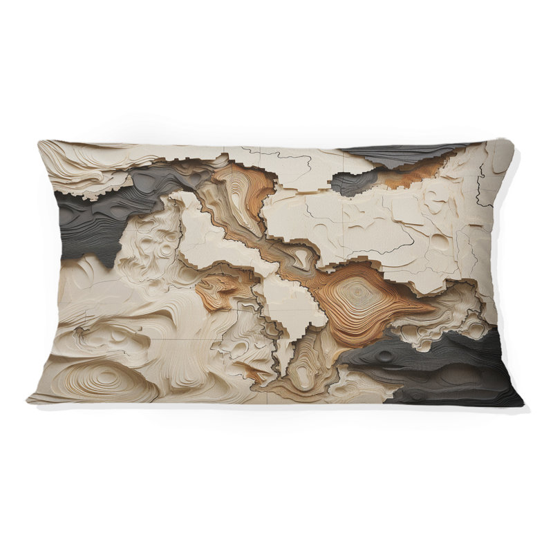 Coussin décoratif imprimé de formes abstraites beige et brun