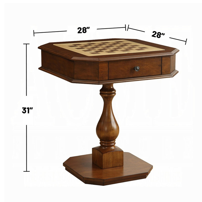 Square Top Game Table with Wooden Pedestal Base, Cherry