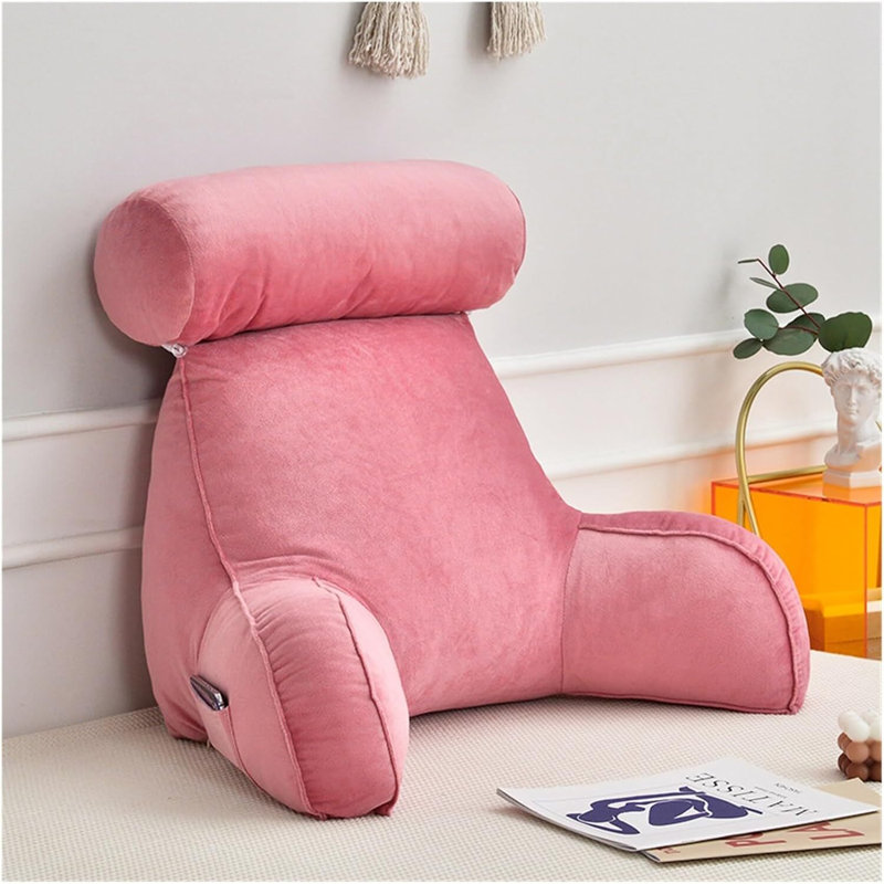 Coussin de lecture en velours de cristal avec accoudoirs et coussin rond, Rose