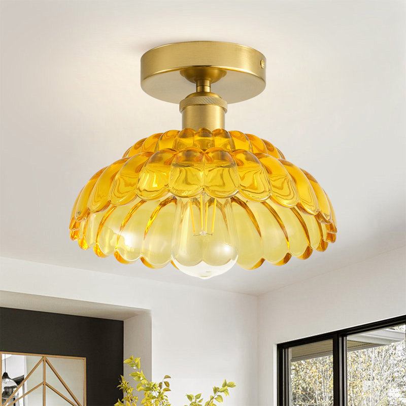 Plafonnier encastré 1 lumière en laiton, à intensité variable, base E26, abat-jour en verre, certifié ETL