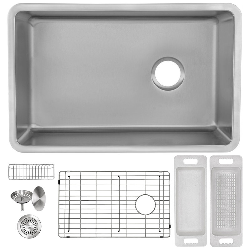 Évier de cuisine décalé en acier inoxydable avec filtre à panier encastrable L 32 po x l 22 po, H 10 po x l 18,5 po x L 24 po