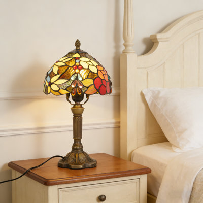 Lampe de table en vitrail Tiffany, base en résine bronze, ampoule incluse