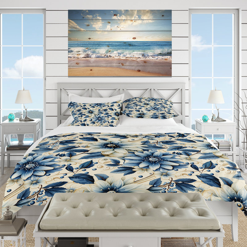 Ensemble de housse de couette en microfibre blanc et bleu, Housse de couette pour très grand lit et 2 très