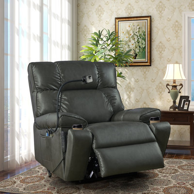 Fauteuil inclinable avec support pour téléphone, fauteuil inclinable électrique avec 2 moteurs de massage et de chaleur pour les personnes âgées, 3 positions, 2 poches latérales, porte-gobelets