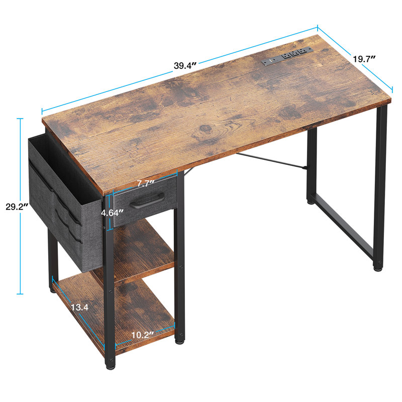 Home Office Desk With Built-in Charging Station,writing Desk With Spacious Storage Space, Corner Desk With Stable Structure,computer Desk With Anti-tip Design