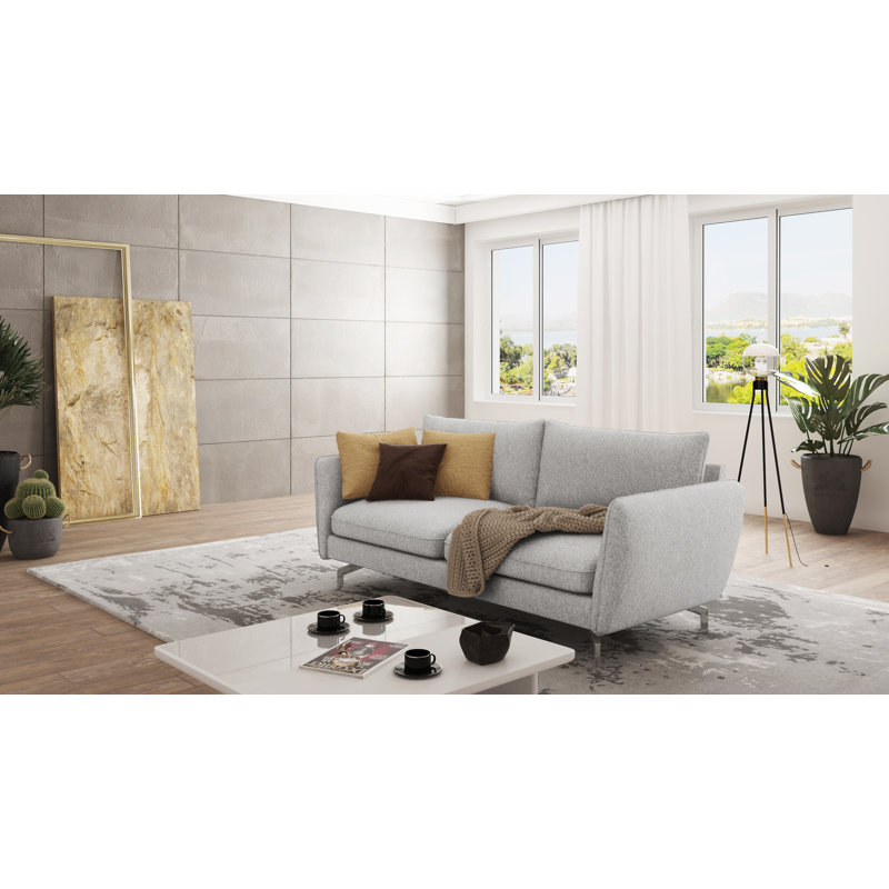 Modern Sofa 3 Seater  with Silver Metal Legs, Silver