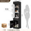 Vitrine en verre, vitrine à 3 niveaux avec 7 lumières DEL colorées, vitrine 70,87 po avec une tablette de rangement pour objets de collection, trophée, livres, noir