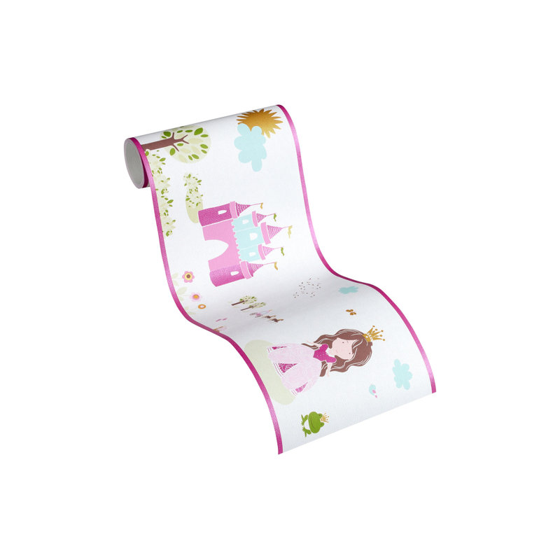Littlefield 5m x 17cm Textured Matte Paste the Wall Wallpaper Border, White/Green/Pink