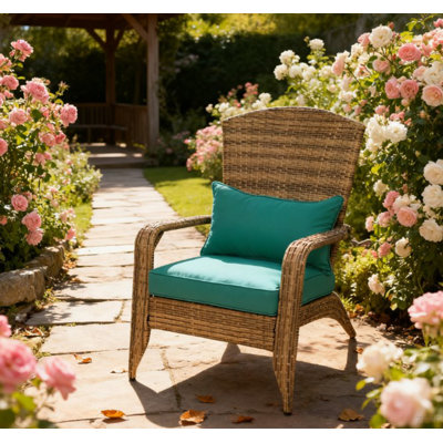Chaise haute à dossier courbé, chaise Adirondack de patio avec osier en rotin, coussins moelleux