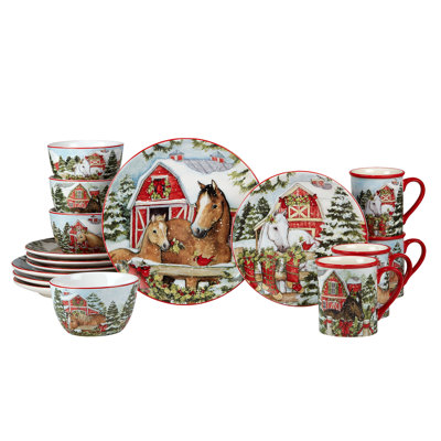 Homestead Christmas  16Pc Dinnerware Set