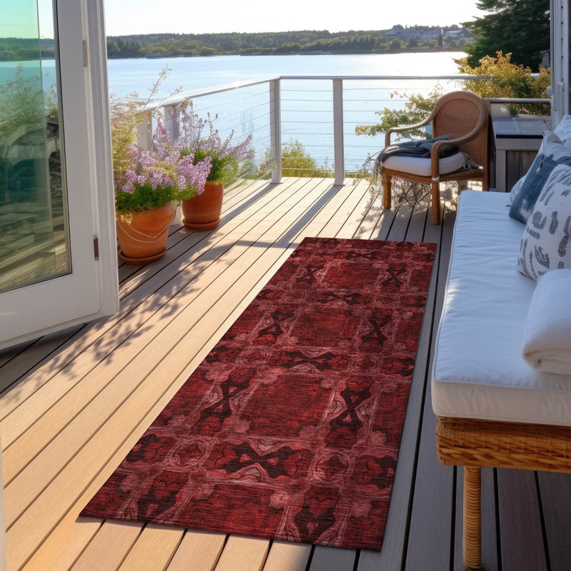Flatweave Washable Floral Indoor / Outdoor Rug, Runner 2'3" x 7'6"
