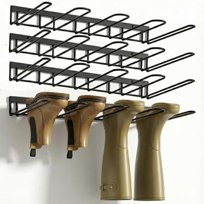 Wall Mount Boot Rack Metal Wader Hangers for Tall Boots, 8 Pair Boot Storage Organizer for Entryway Garage, Heavy Duty Cowboy Boot Holder for Rain Work Shoes, Outdoor ,Indoor Use,4 Pack