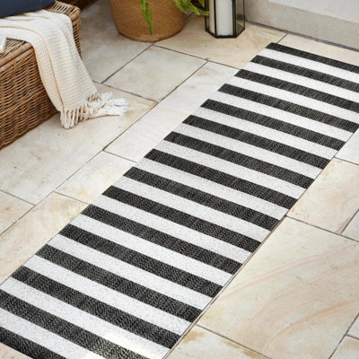 Tapis intérieur / extérieur noir / crème à deux tons Haylia