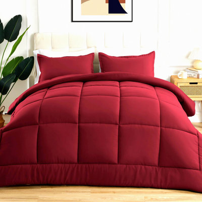 Burgundy Bliss All Season Microfiber Comforter - Soft, Fluffy, Breathable 200gsm Down Alternative Duvet Insert with 8 Corner Tabs for Easy Care