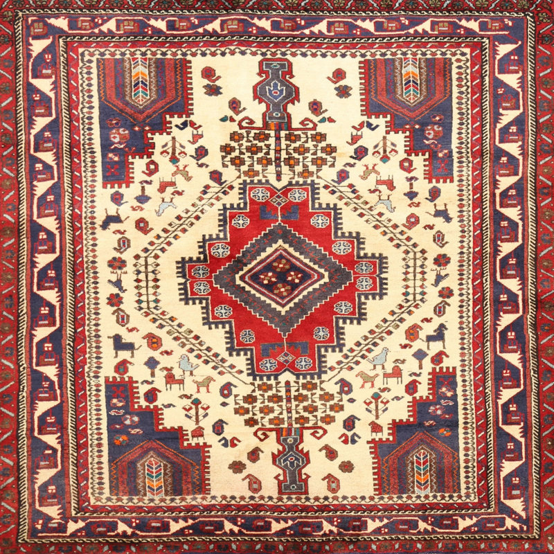 Tapis oriental oriental / noir / crème, Carré 4 pi