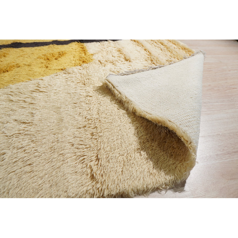 Tapis jaune classique en laine noué à la main, Rectangle 9 pi x 12 pi