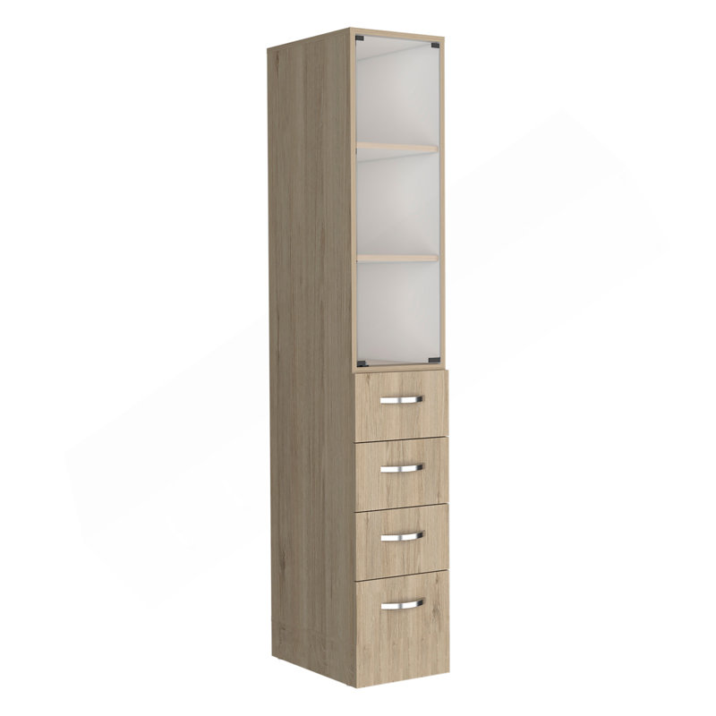 Linen Cabinet, Three Shelves, Four Drawers -Light Pine / White, Light Pine/White