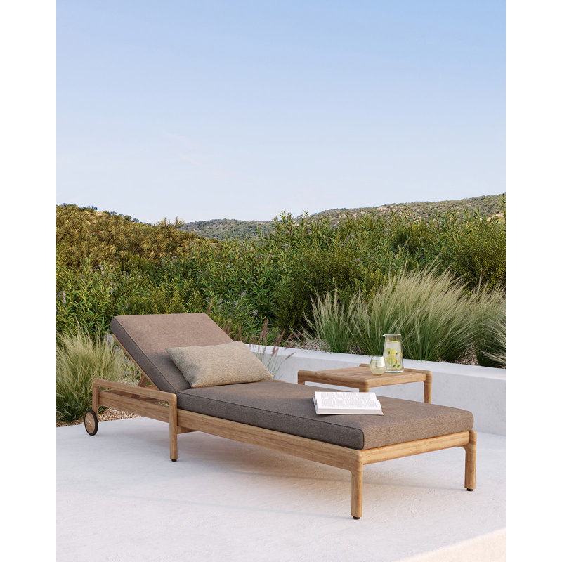 Jack Outdoor Teak Chaise Lounge, Teak Black Frame/Off White Cushion