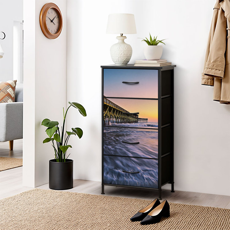 4 Drawer Dresser for Bedroom, Narrow Chest of Drawers, Wooden Top and Study Iron Frame 18"x37.5"-(WxH)