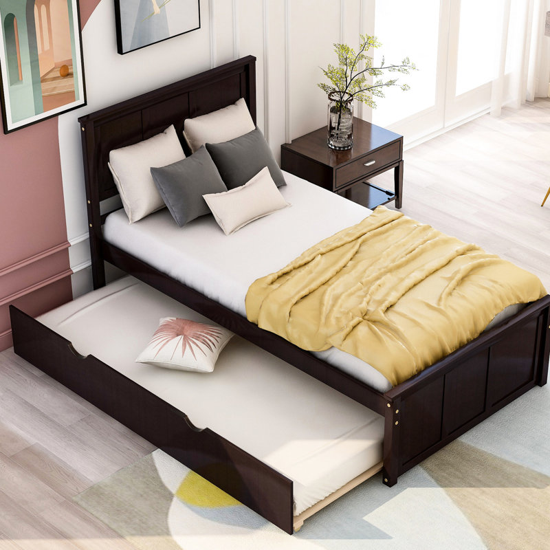Lit plateforme simple avec lit gigogne pour une organisation optimisée de l'espace dans la chambre à coucher, Espresso