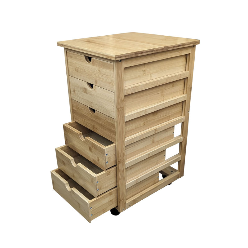 6 Drawer Storage Drawer with Locking Wheels, Natural