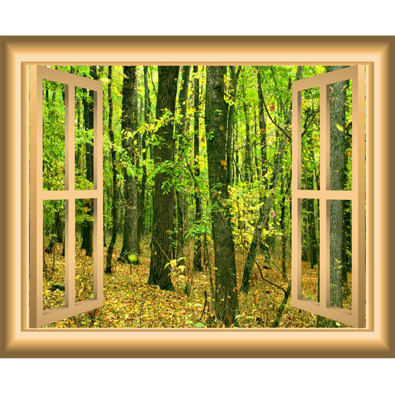 Décalcomanie murale fenêtre de forêt automne, H 36 po x l 46 po x P 0,01 po