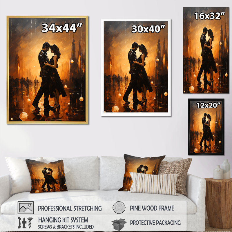 «Dance Tango Couple Harmony I» sur toile, H 32 po x l 16 po x P 1 po, Cadre flottant doré