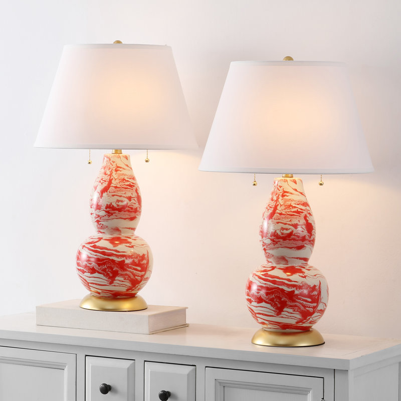 Cassoday Ceramic Table Lamp, Orange/White