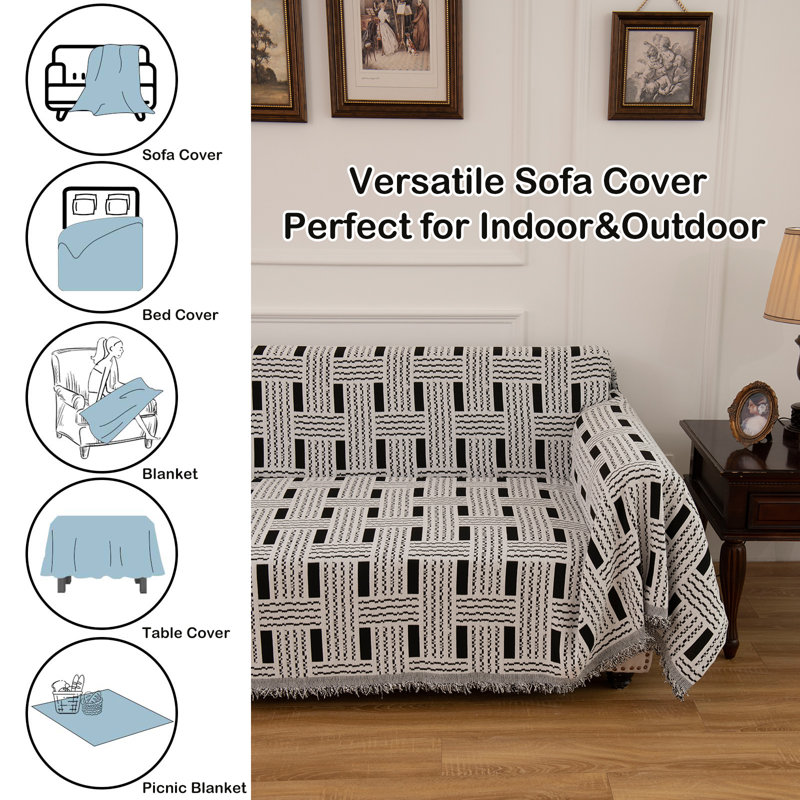 Housse pour canapé en chenille, Lit double, Gris foncé