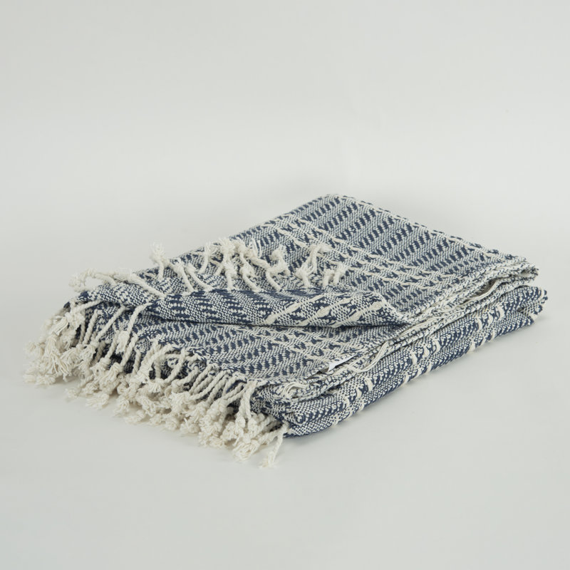 Full Size Blue and White Cotton Striped Throw Blanket