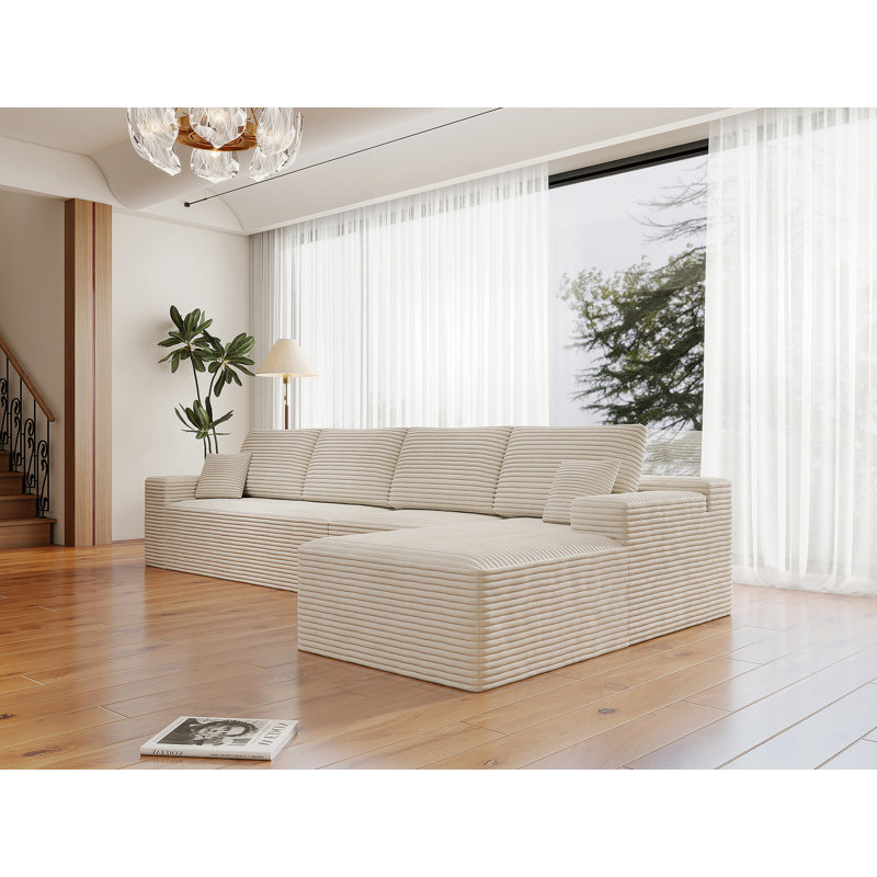 Canapé modulaire 131,9 x 68,9 po sans assemblage - Canapé 4 pièces en velours côtelé pelucheux pour salon / chambre à coucher / appartement (blanc)