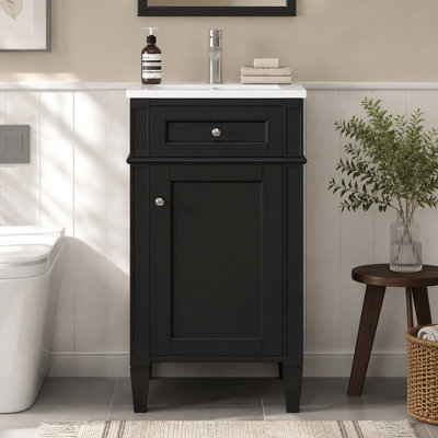 Ensemble de meuble-lavabo sur pied 16 po avec lavabo en céramique, ensemble de meuble-lavabo simple autoportant avec porte à fermeture douce, tablette réglable, style français, pieds pleins
