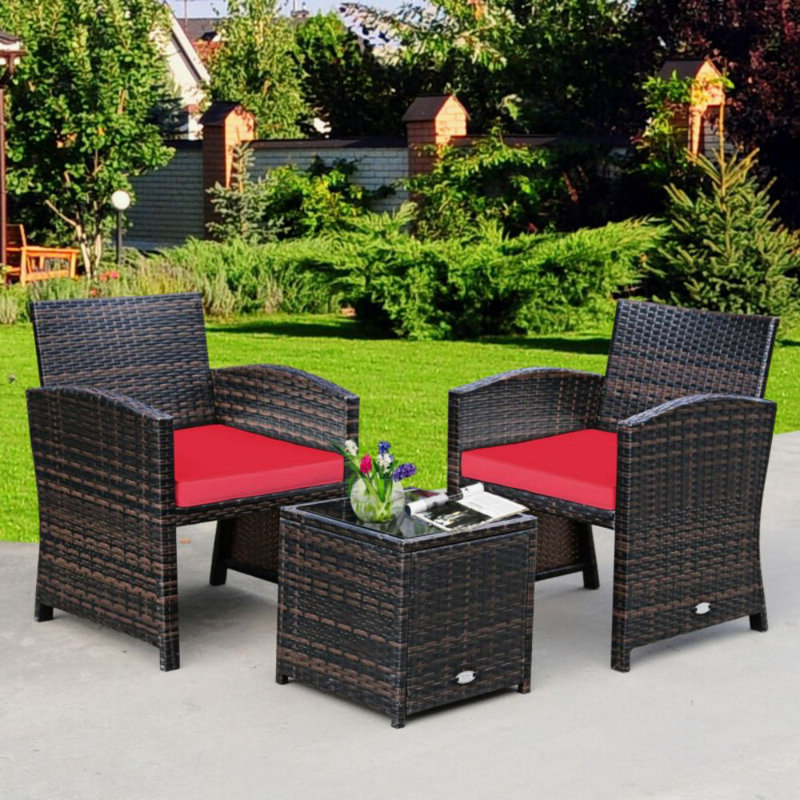 2 - Person Patio Conversation Set with Cushions, Red
