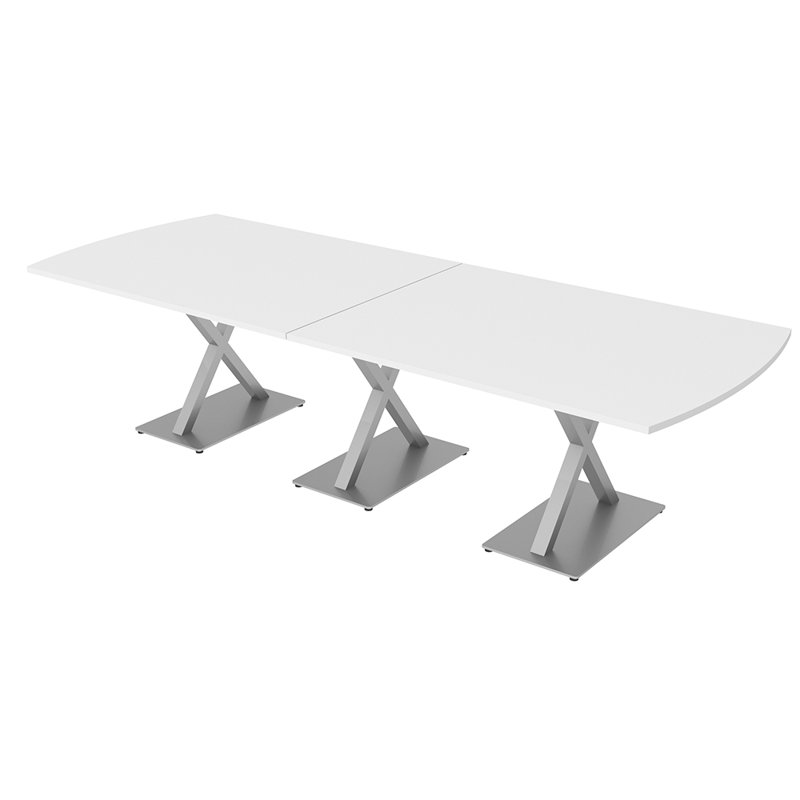 Table de conférence Pavert Arc, H 30 po x l 120 po x P 48 po, Blanc classique, Argent