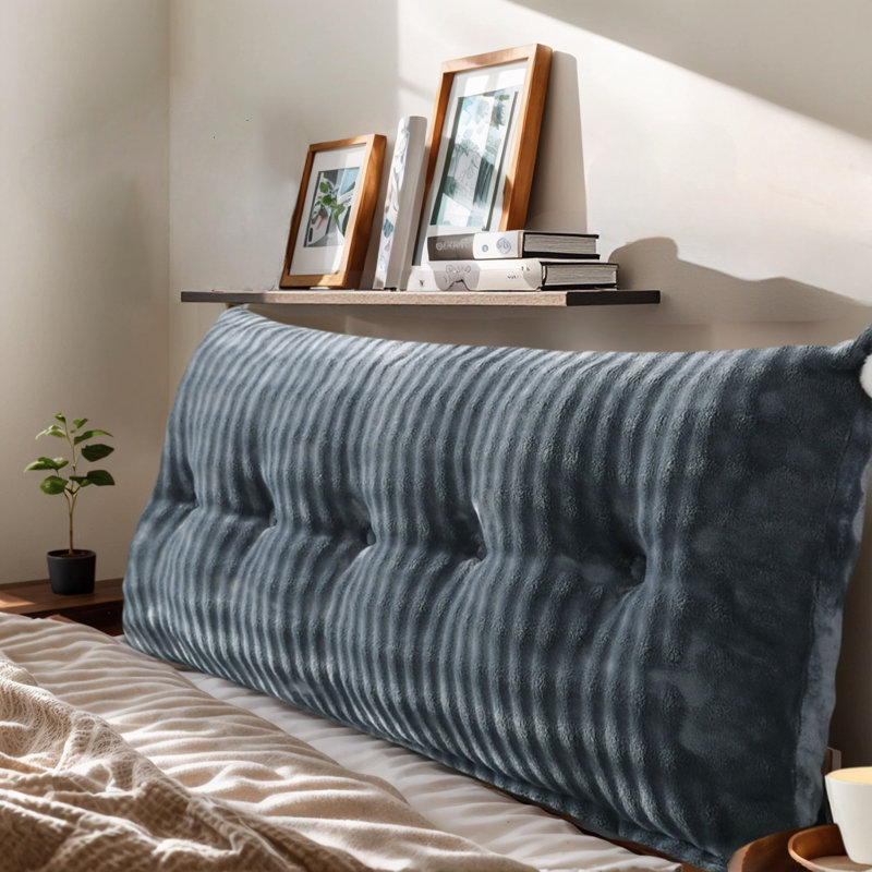 Faux Rabbit Fur Headboard Pillow With Removable Cover, Soft Plush Backrest For Working Or Reading In Bed, Dark Gray