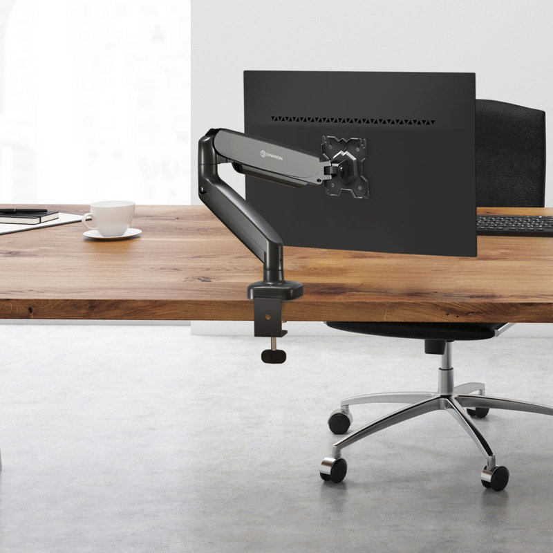 Black Full-Motion Gas Spring Monitor Desk Mount with Riser