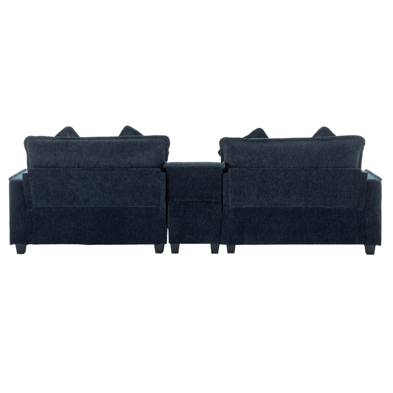 Canapé modulaire en chenille de 111 po avec deux repose-pieds amovibles, deux ports USB, deux porte-gobelets et une grande boîte de rangement pour le salon