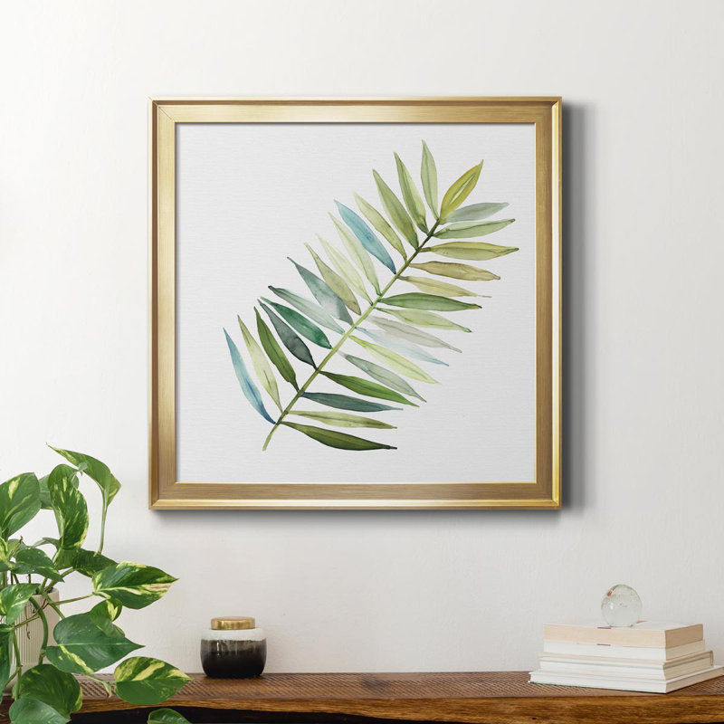 Palmier II - peinture sur toile encadrée, Or, H 26,5 po x l 26,5 po x P 1,5 po