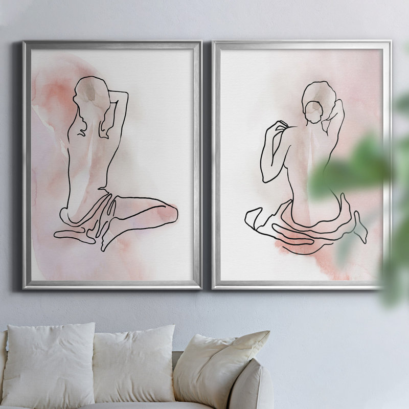 Illustration de figure I - ensemble de 2 reproductions d'art, H 18,5 po x l 49 po x P 1,5 po, Toile encadrée argentée