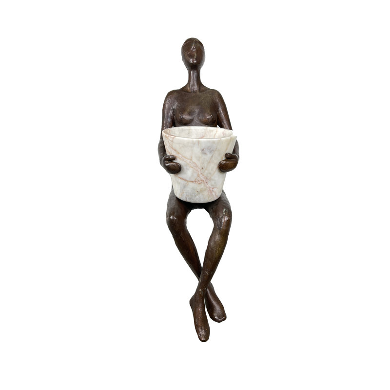 Bronze Modern Lady Sitting Holding Pot Sculpture